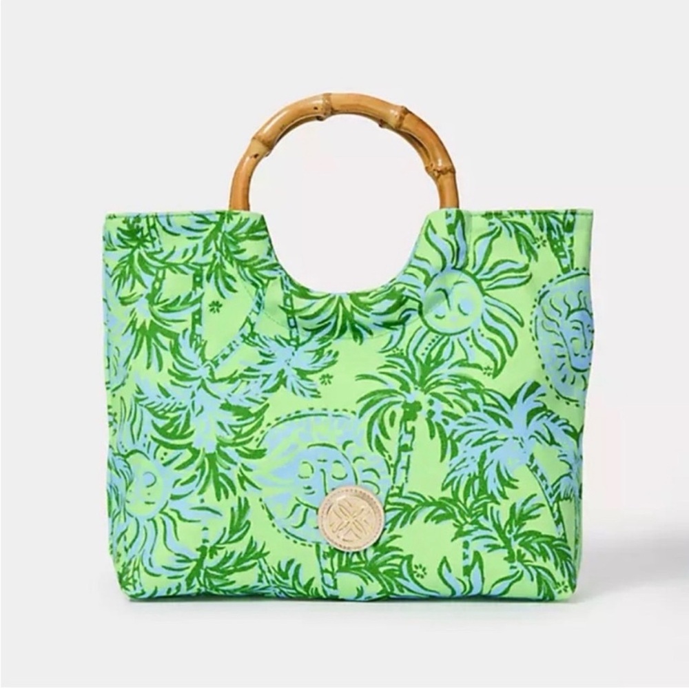Lilly Pulitzer Bamboo Tote Handbag Cool Mint, Catching Rays Pattern, NEW no tags - Picture 1 of 15
